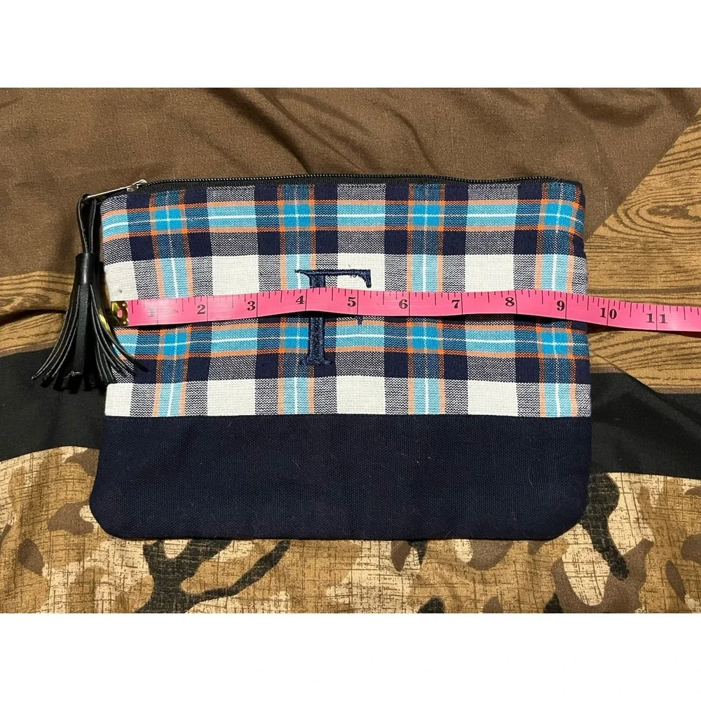Makeup Bag Cosmetic Fabric Pouch Purse Toiletry Plaid Embroidered 